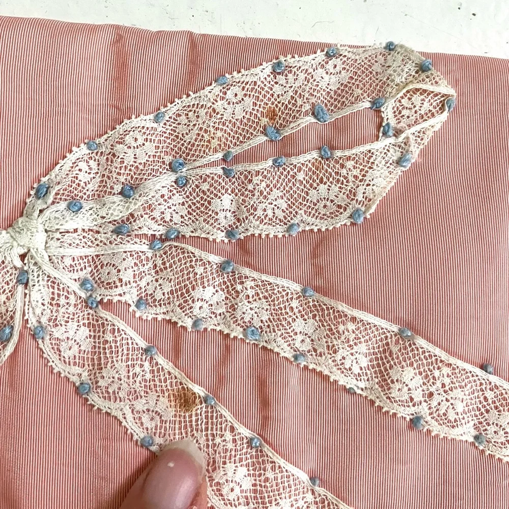 Vintage antique Edwardian pink satin lingerie bag lace bow